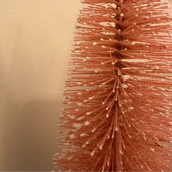 Bottle Brush Pink Trees Christmas Set Of 2 Decorative Snowy 12.5 Inch Tall Wood - Picture 3 of 7